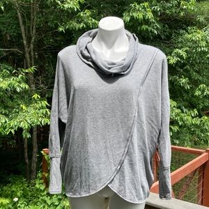 Calvin Klein overlapping layers gray knit cowl neck wide cuff sweatshirt size S